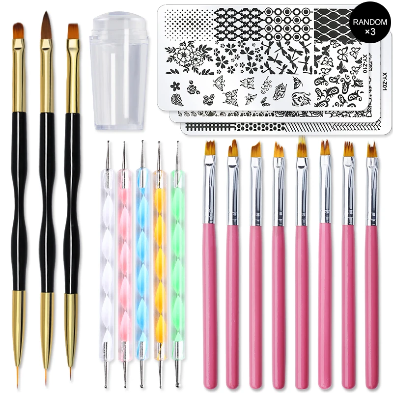 

Nail Art Brush Set Painting Nail Stamping Kit Drawing Carving Dotting Pen Flat Fan Liner Acrylic Gel UV Polish Tool Manicure