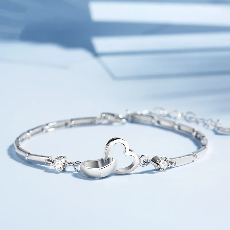 

Charms 925 Sterling Silver Bracelets Bangles for Women Girl Valentine's Days Zircon Wedding Love Heart Jewelry