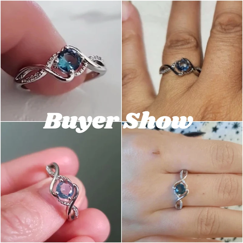 Huitan 2022 현대 디자인 여성 결혼 반지 매력적인 블루 큐빅 지르코니아 고품질 실버 컬러 반지 약혼 보석