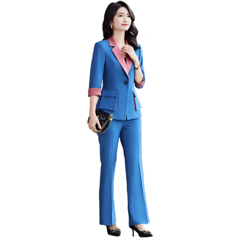 thumbnail image 2 of Womens 2 Piece Blazer Suits Casual Open Front Long Sleeve Work Jackets Blazer And 2 of 11