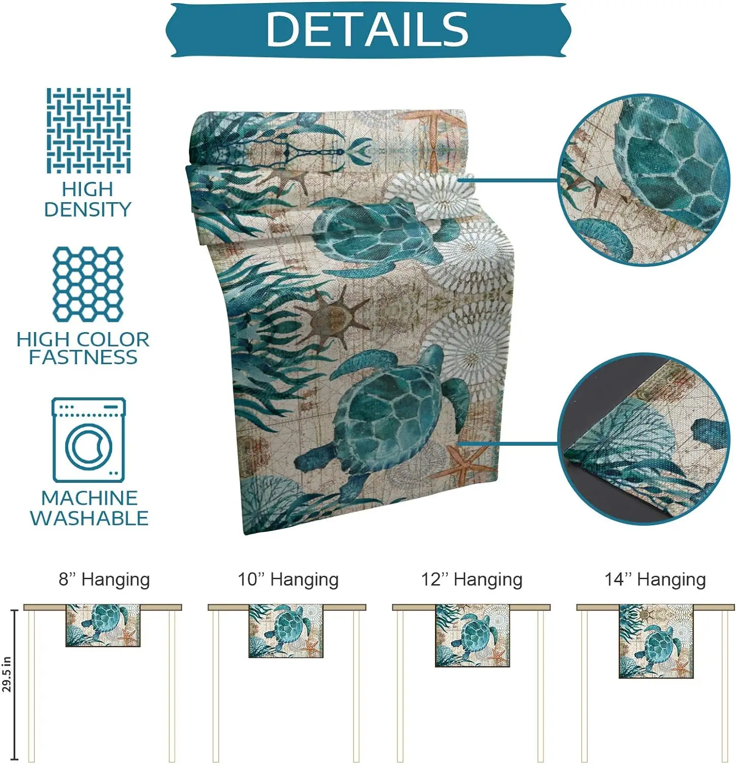 Nautical  Sea Turtle Starfish Linen Table Runners Dresser Scarves Table Decor Farmhouse Kitchen Table Runners Party Decorations 6