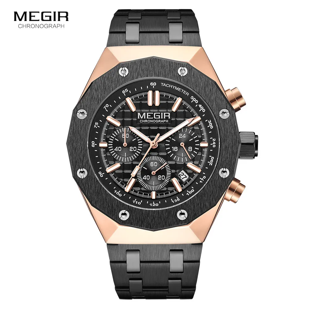Megir-relógio de Pulso de Quartzo Masculino Impermeável Data Automática Ponteiros Luminosos Cronógrafo Vestido de Moda 2213 - Image 5