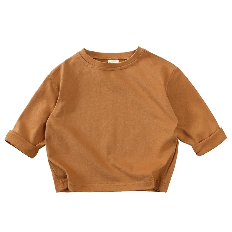 Spring Autumn Kids Boy Girls Cotton T-shirt Toddler Solid Casual Long Sleeve Top Tee for Children Soft Korean Style Tops Clothes 6
