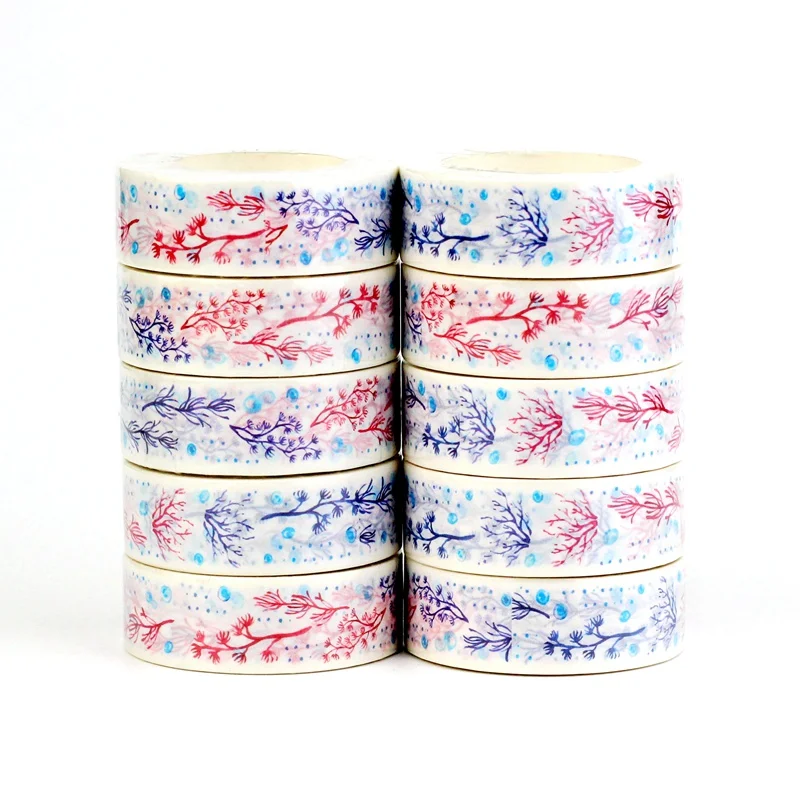 

Bulk 10PCS. Decorative Watercolor Blue and Red Leaves Washi Tapes for Scrapbooking Masking Tape Cute Journaling Stationey