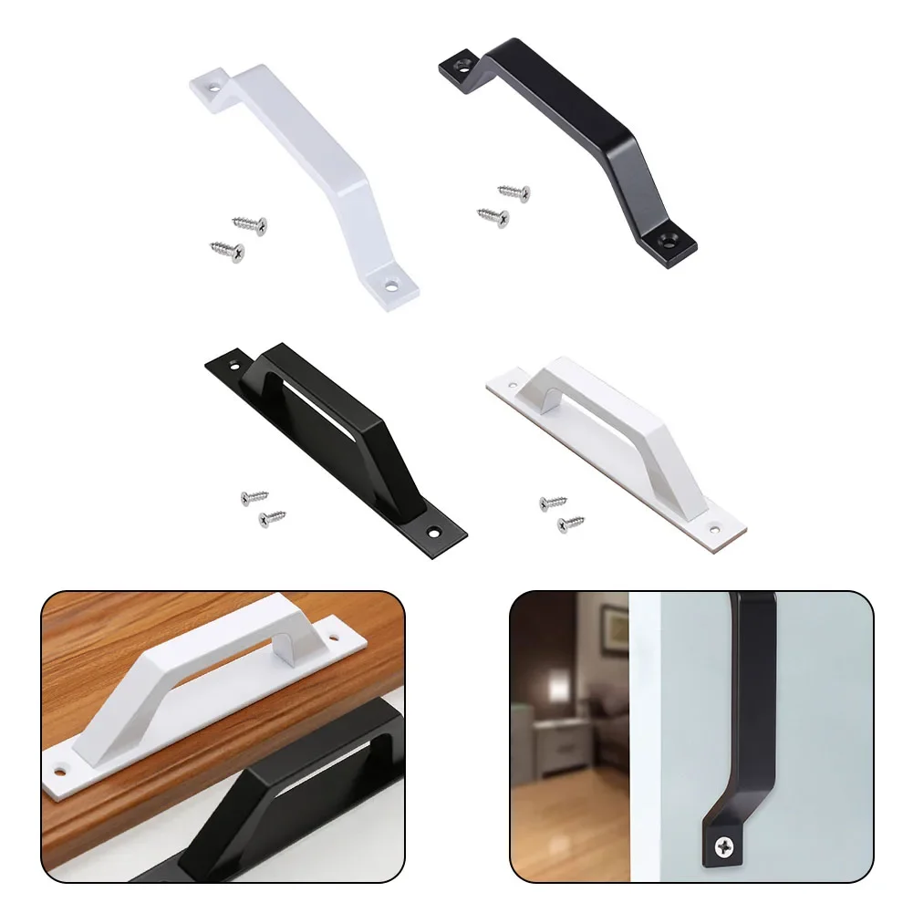 1set Barn Door Pull Handle Heavy Duty Black Iron Hots Bed Sliding Gate For Door Garages Sheds Closet Aluminum Alloy With Screw