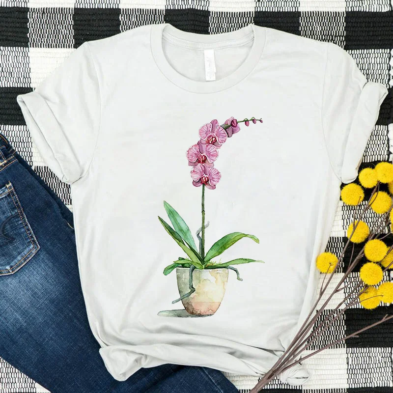 

Summer White T-Shirt Women Cartoon Beautiful Flower Print Ladies T Shirt Tops 90s Short Sleeve Aesthetic Kawaii Tee shirt femme