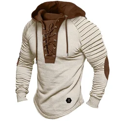 Men's Solid Color Pleated Hood Long - Sleeve Hoodie - Street Style Fashion, Sizes S - XXXL - XXXL (Light drill)