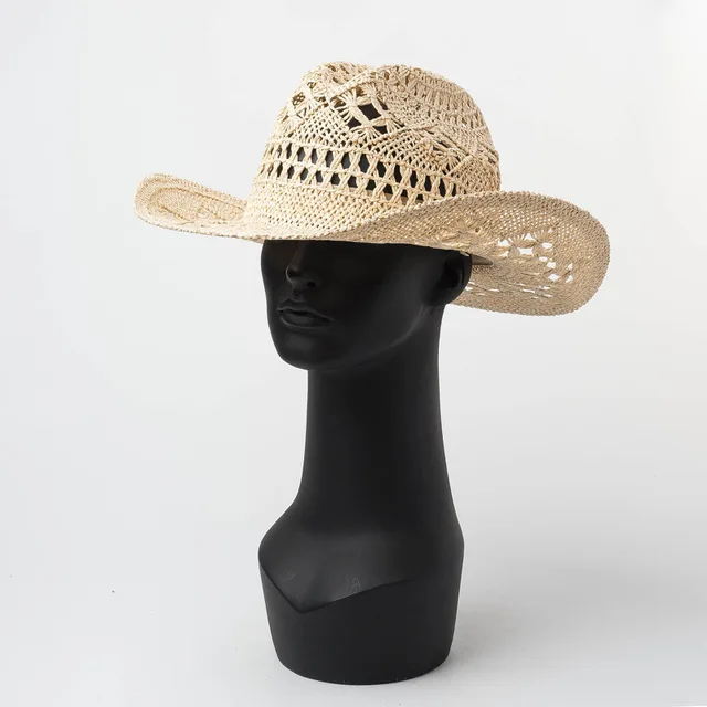 Cowboy Hat 2023 New Hollow out Handmade Cowboy Straw Hat Men's Summer Outdoor Travel Unisex Solid Western Cowboy Hat 3