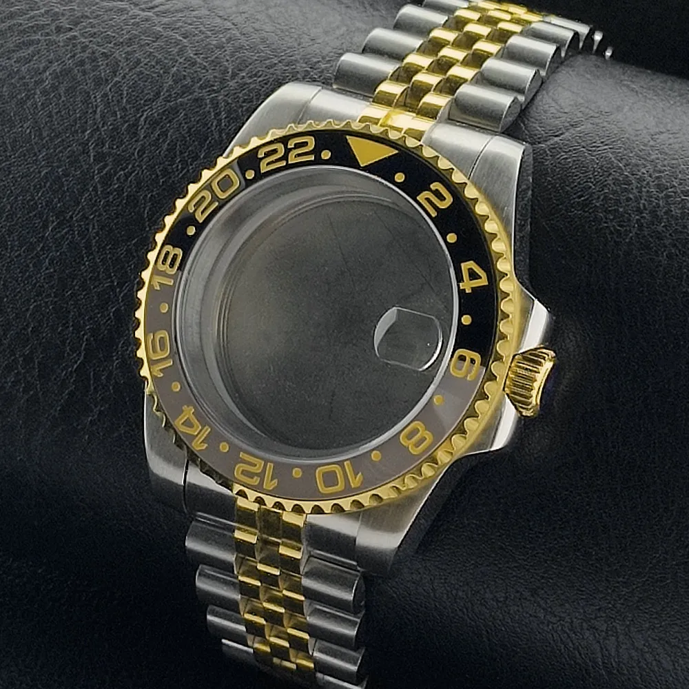 Premium GMT Watch Case with Bidirectional Sapphire Bezel and Slide Buck, 40MM, 5Bar Water Resistance