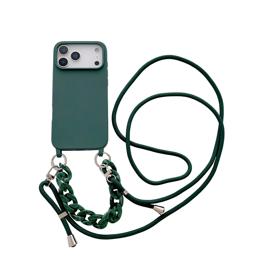 Elegant Crossbody Lanyard Marble Acrylic Chain Phone Case with Soft Matte Finish