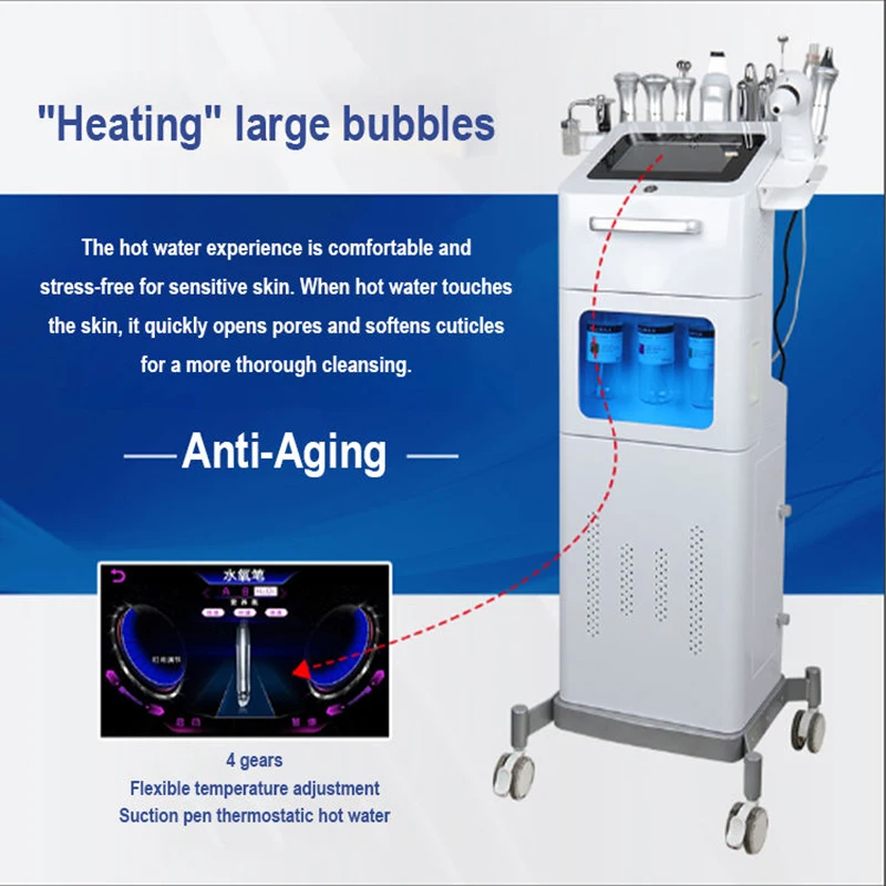 

New 10 in 1 Hydro Dermabrasion Skin Exfoliator Testing Oxygen Aqua Peel Skin Whitening H2O2 Bubble Clean Machine for Anti-aging