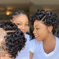 Cheveux birmans 6 pouces court crépus bouclés coupe lutin 100% perruques de cheveux humains 13x4x1 perruque de dentelle transparente couleur naturelle pour les femmes noires 2