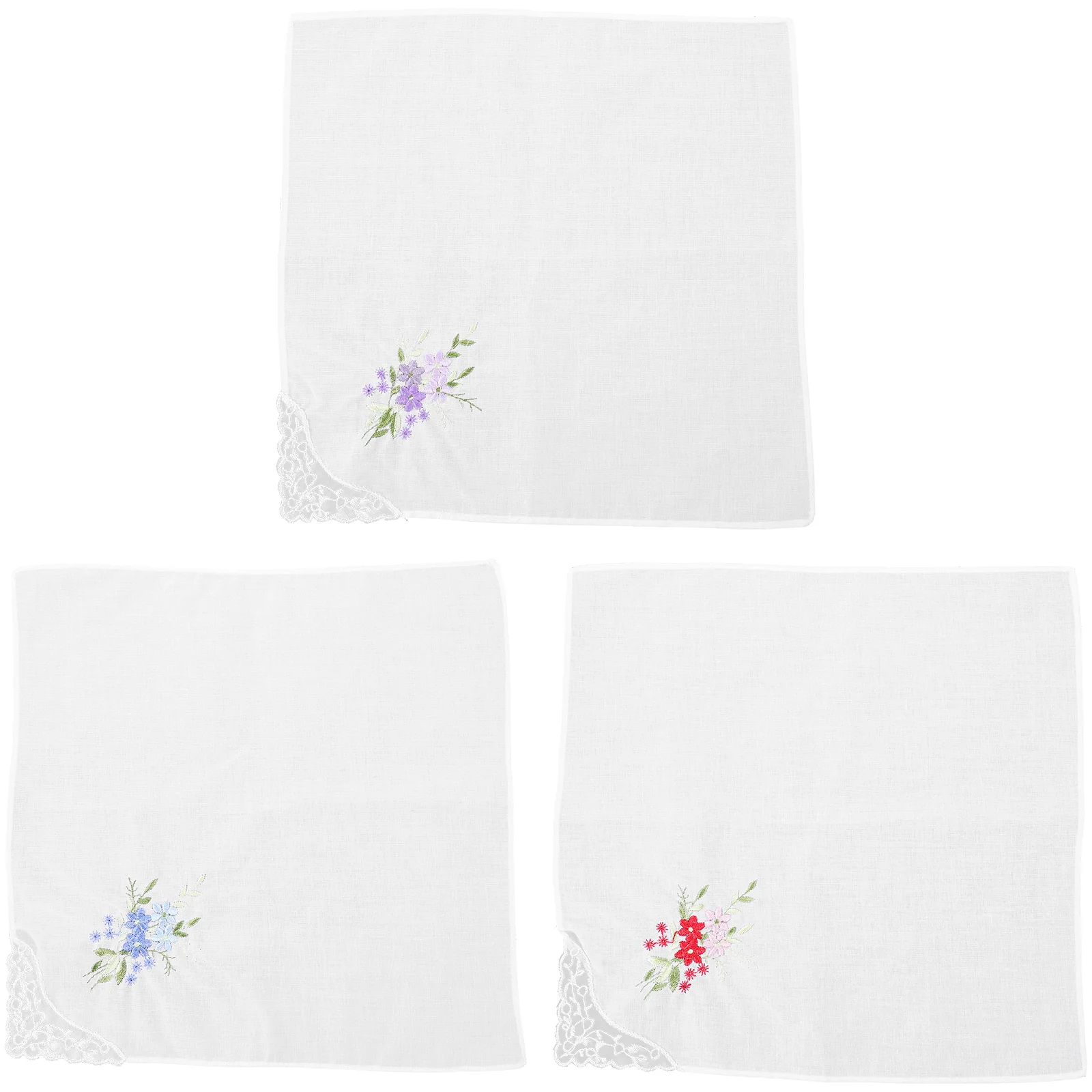 

3 Pcs Hand Embroidered Handkerchief Pocket Cotton Handkerchiefs Bridal Shower Gift Flowers Embroidery For Women Woman