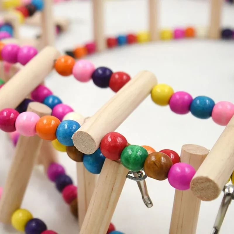 Natural Wood Birds Pets Parrots Ladders Climbing Toy Hanging Colorful Balls Parrot Toys for Conures Parakeets Cockatiels bird climbing toys
