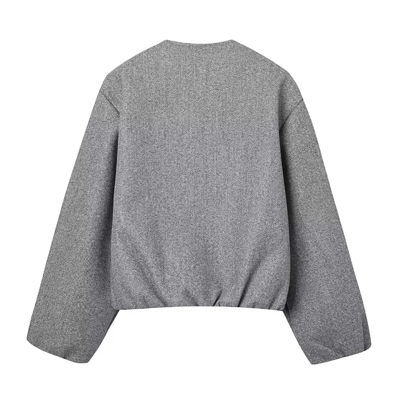 Ladies Fashion Soft Bomber Jacket Female Autumn Winter Short Jacket Women Retro O-Neck Long Sleeve Elastic Hem Zipper Women Coat