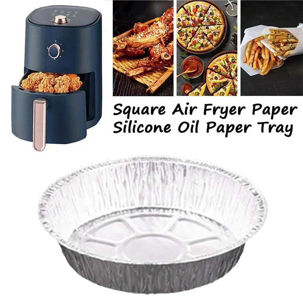 

20/50pcs 8 Inch Oil-Proof Aluminum Foil Tin Box Air Fryer Tool BBQ Paper Pan Basket Disposable Steaming Kitchen Non-Stick T N8F0