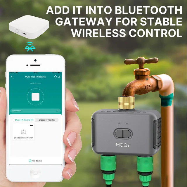 MOES Bluetooth Smart 2-Way Water Valve, Garden Sprinkler, Programmable Timer, Filter, Rain Delay, Automatic Irrigation Control 4