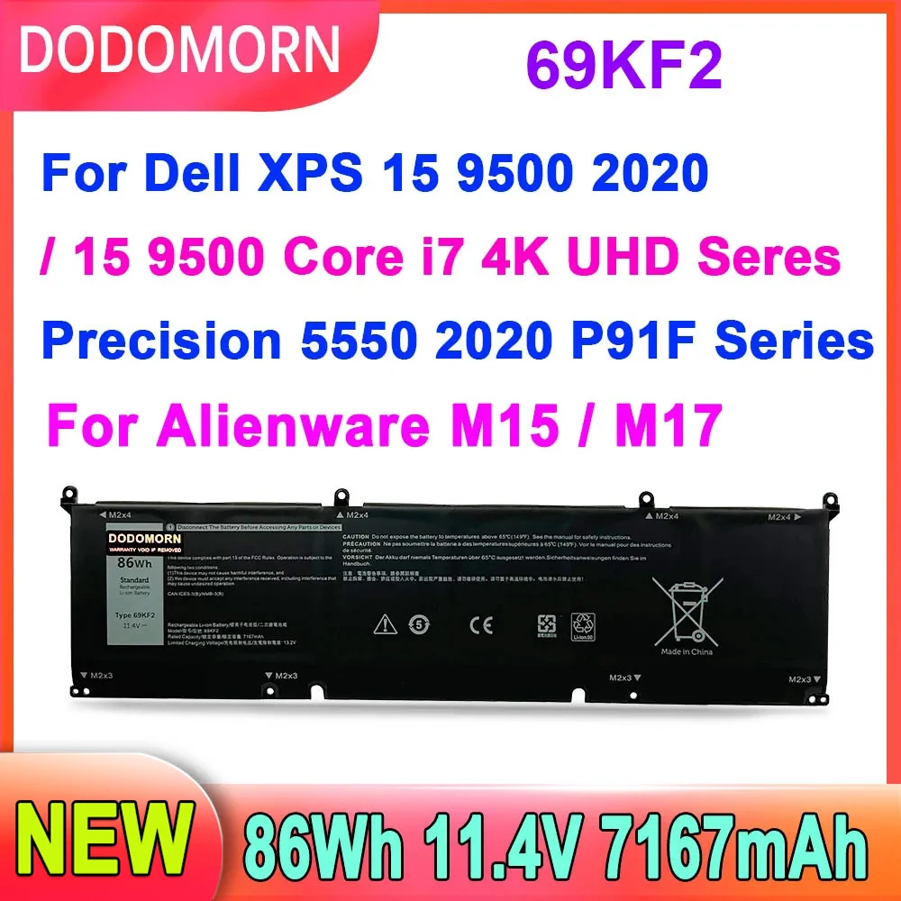Bateria do Portátil para Dell Alienware M15 M17 r3 Xps 15 9500 g7 7500 Precisão 5550 P100f P45e P91f P87f00 Novo Dodomorn69kf2