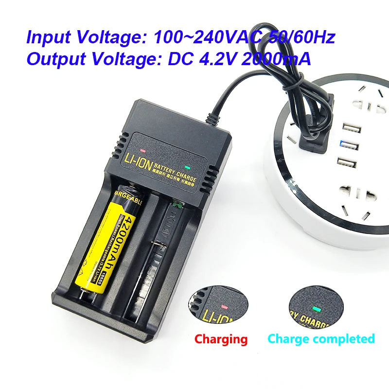 

HOLLYeT 2-Slot 3.7V~4.2V Lit-ion Battery Charger and Input Voltage 100~220VAC for 18650 26650 14500 16340 21700 Batterys Charge