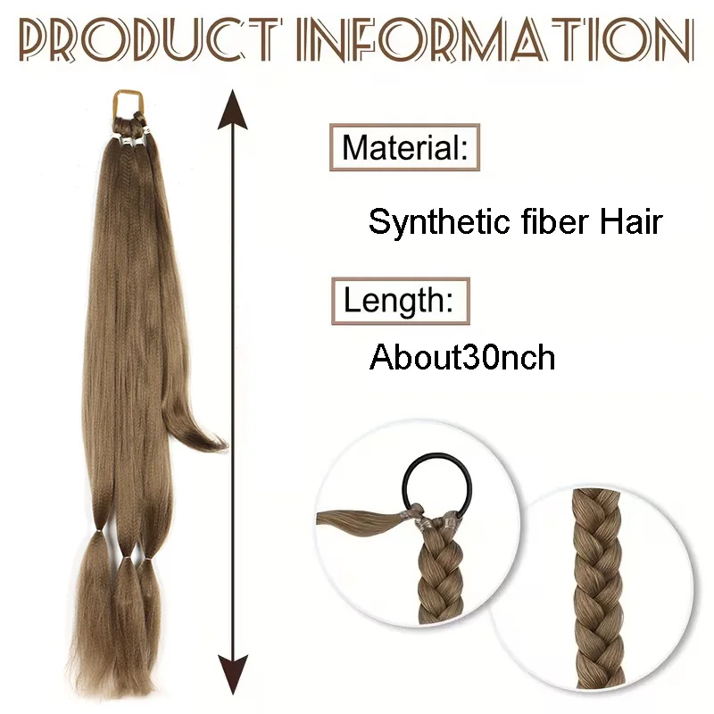 30Inch Synthetic Long Straight Wrap Around Ponytail Hair Extension Elastic Rubber Band High-Temperature Fiber Hair for Women