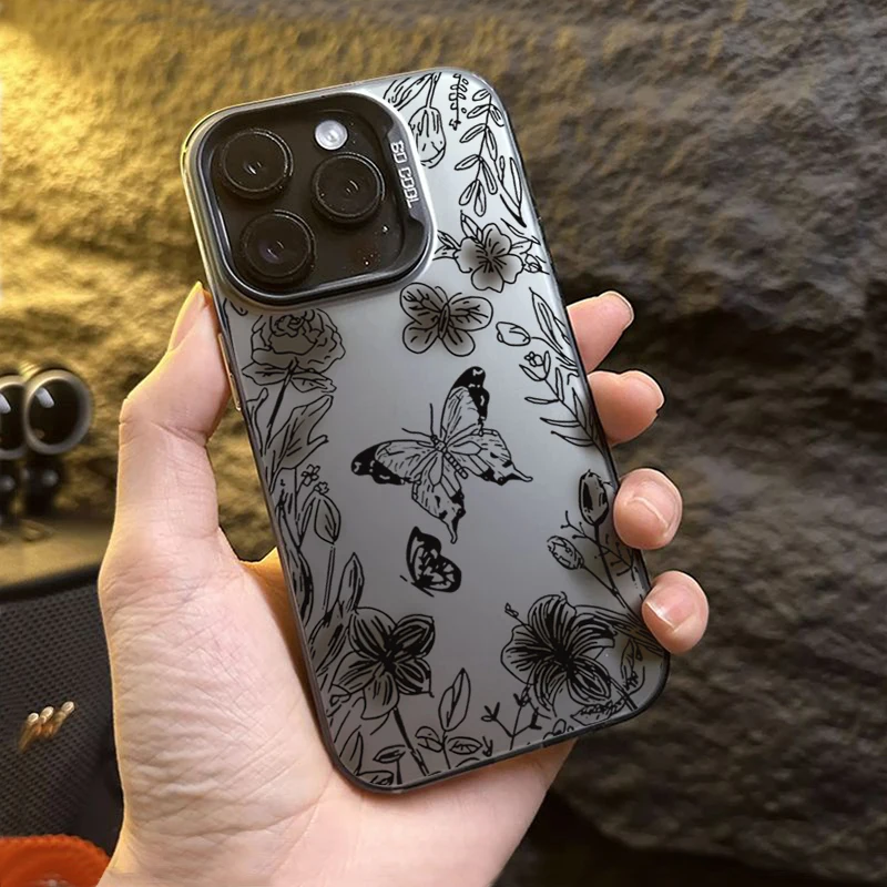 Black Butterfly Flowers Electroplate IMD Phone Case