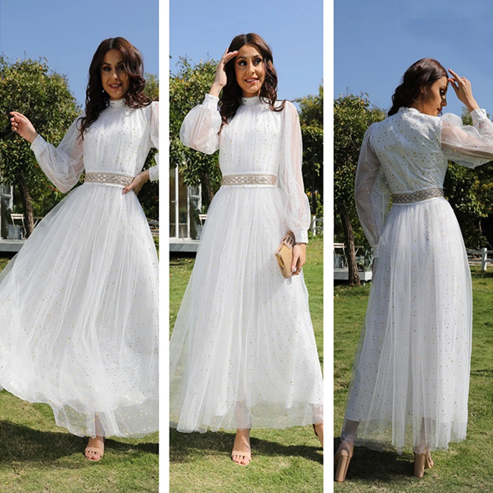 New Middle East Dubai Women's Long Sleeve Robe Fashion Sweet Long Dress Vestidos Elegantes Para Mujer Evening Dresses