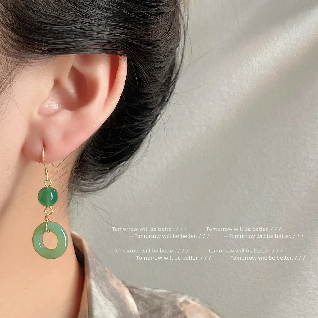 

Green Real Jade Ring Earrings 925 Silver Carved Amulet Natural Jewelry Energy Gemstone Gift Women Accessories Fashion Vintage