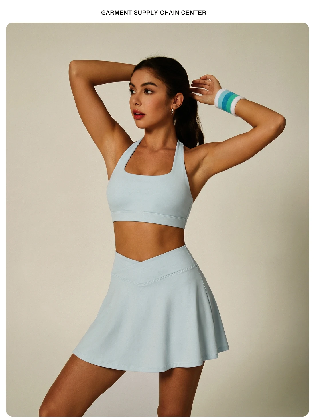 2 Piece Tennis Set Women Crossover V Waist Tennis Skirt Padded Halter Sports Bra Breathable Summer Gym Workout Yoga Skort Suit