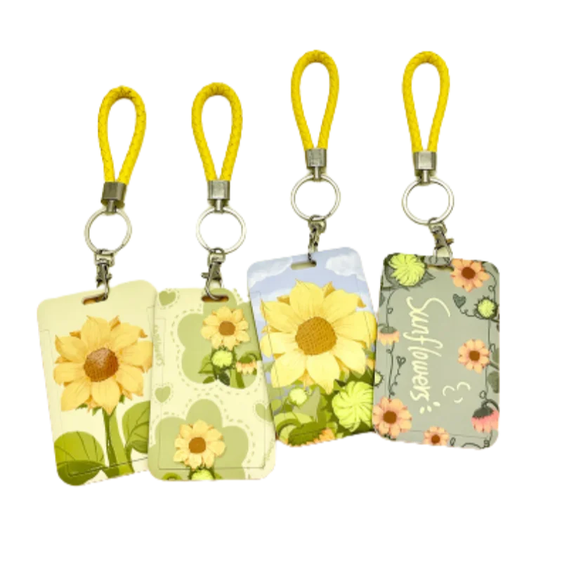 

Student Identity Badge Card Cover with Neck Strap Bag Simple Flowers Women Girl Credit Card ID Bus Card Holder Bags with Lanyard