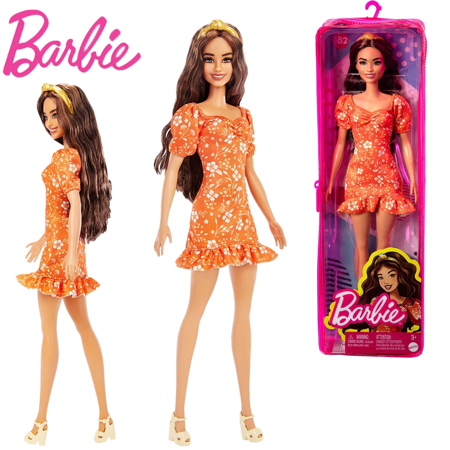 Mellow Uitputting het beleid Barbie Fashionista 'S Pop #182 Oranje Print Jurk Met Lange Golvende  Brunette Barbie Pop Spelen Huis Verkleed Speelgoed Meisjes Cadeau Hbv16| |  - AliExpress