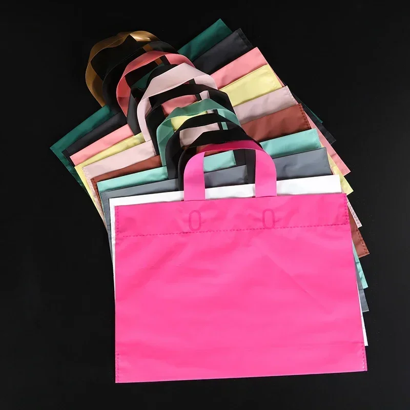 50PCS  Wholesale Color Beauty Plastic Shopping Bags with Handle Personal General Clothes Gift Packaging Bag Convenient Pouch 4