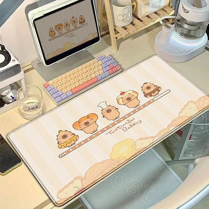 Large Cute Capybara Cartoon Mouse Pad - Non-Slip Rubber Office Decor Kawaii Anime Desk Mat Rug