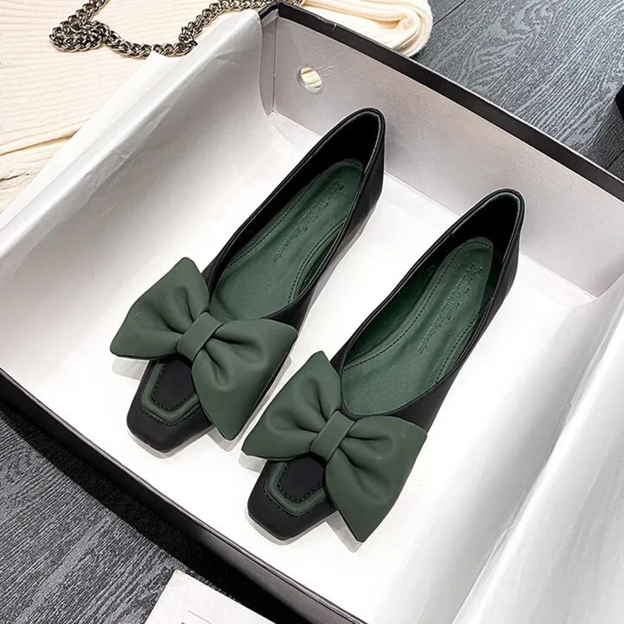 

2023 Spring New Women Flats Ballet Square Toe Slip On Casual Loafer Fashion Big Bow-knot Shallow Ballerina Office Female Muje