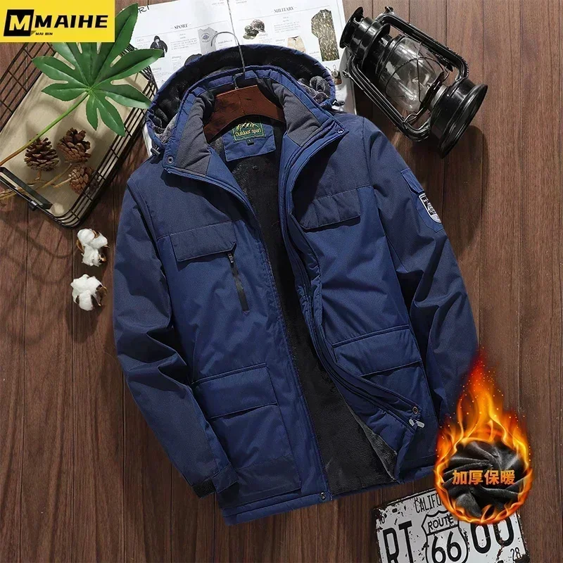 Plus Size 9xl 8xl 7xl Winter Waterproof Parka Men Warm Thicken Fleece Lining Outdoor Windproof Multi-pocket Hooded Jacket Coats