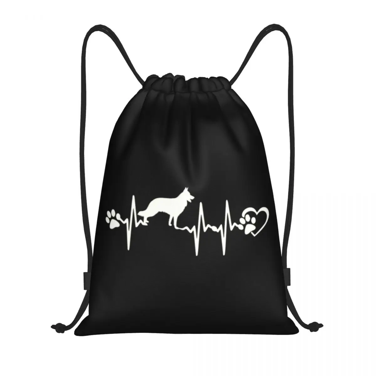 

German Shepherd Heart Beat Drawstring Backpack Women Men Gym Sport Sackpack Foldable Alsatian Wolf Dog Training Bag Sack