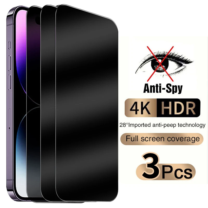 3pcs Full Cover Anti spy Screen Protector For Iphone 11 12 13 14 Pro 