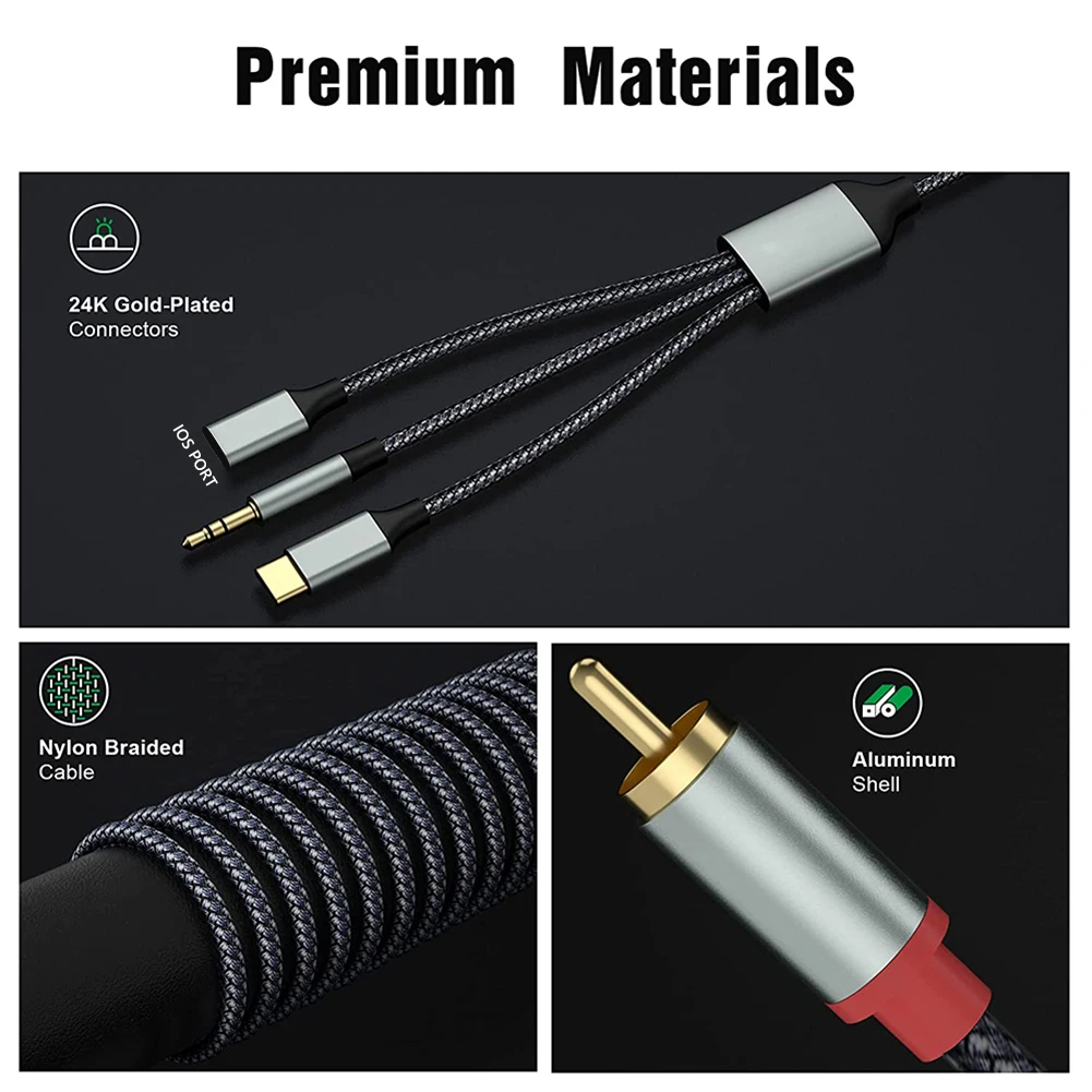USB C -2 RCA   ̺ Y ø,  C Ÿ, 3.5mm -2RCA ̺ Ŀ, Ȩ þ TV, 1 m, 2 m, 3m