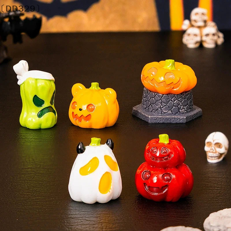 〔DD329〕8pcs Halloween Micro Landscape Miniature Figurine Resin Craft Mini Fairy Garden Ornament Pumpkin Ghost Decoration