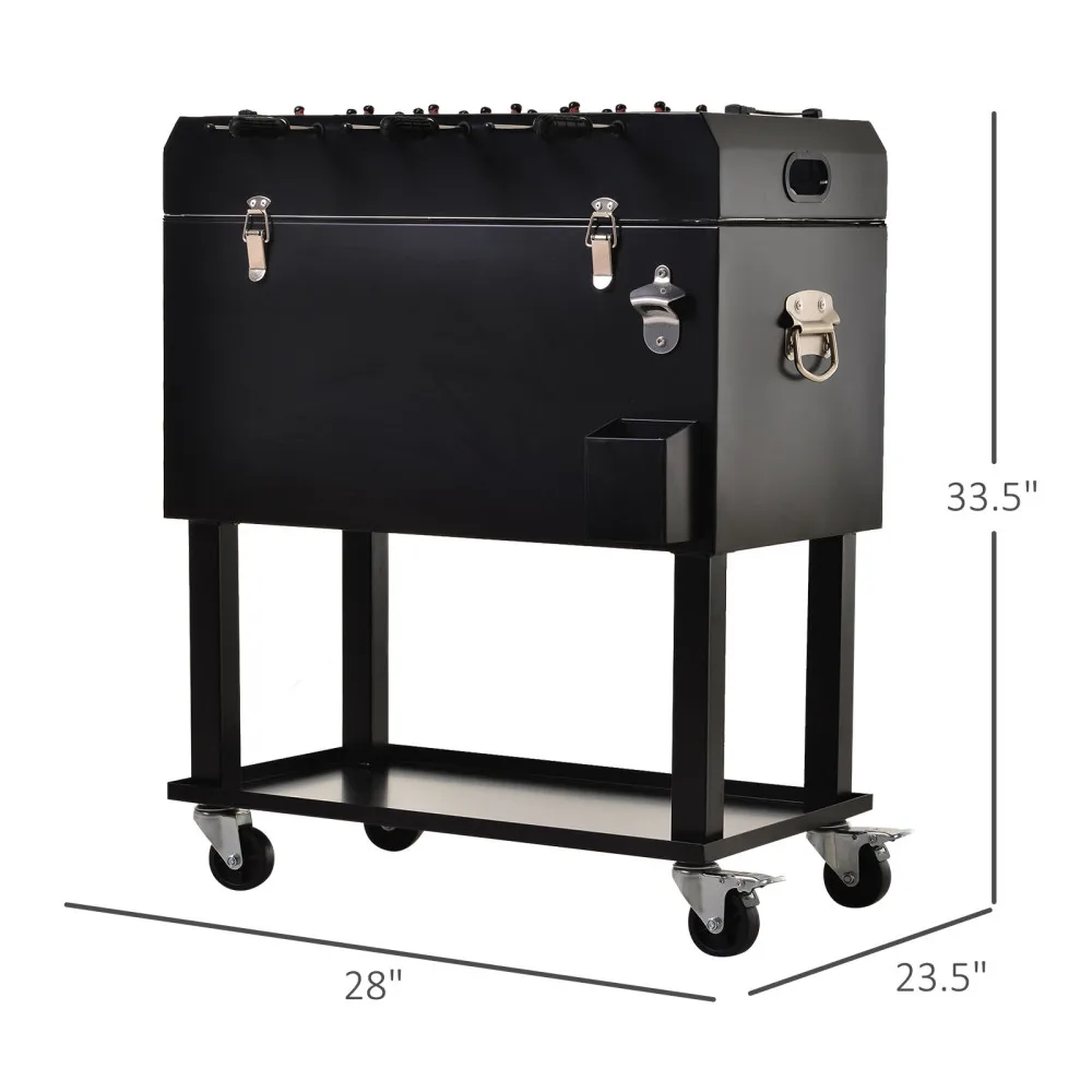 68QT Patio Cooler Ice Chest with Foosball Table Top, Portable Poolside Party Bar Cold Drink Rolling Cart on Wheels with Tray