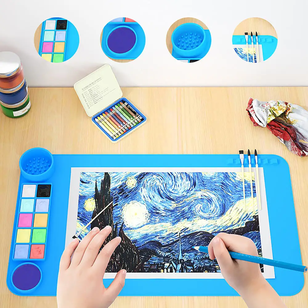 

2024 New Silicone Painting Mat Pigment Palette Non-Stick Craft Mat for Painting Ink Blending Watercoloring Stamping Crafting