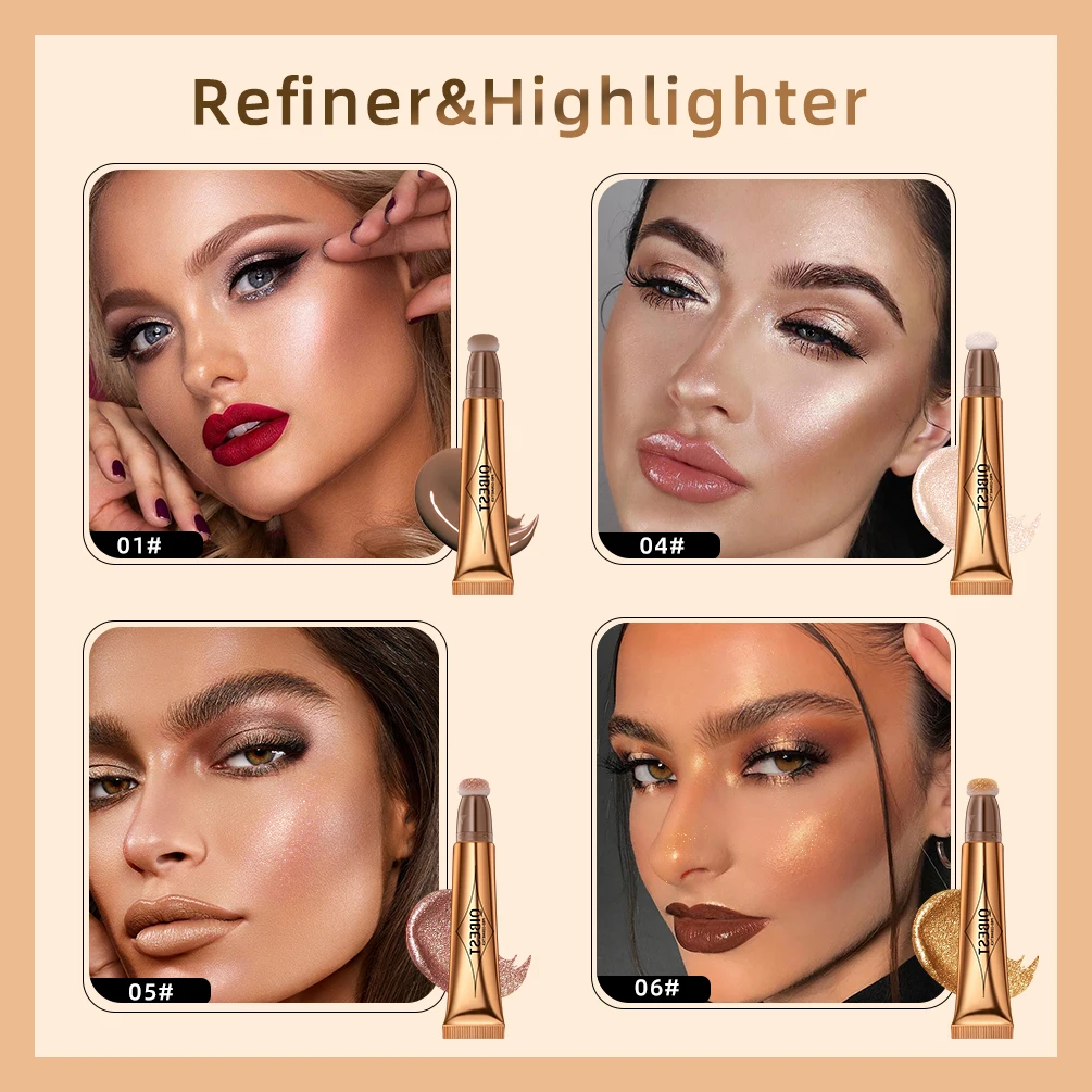 QIBEST kremowy Bronzer rozświetlacz różdżki z różdżką z różdżką z poduszką w płynie do twarzy Bronzer i kija aplikator do makijażu