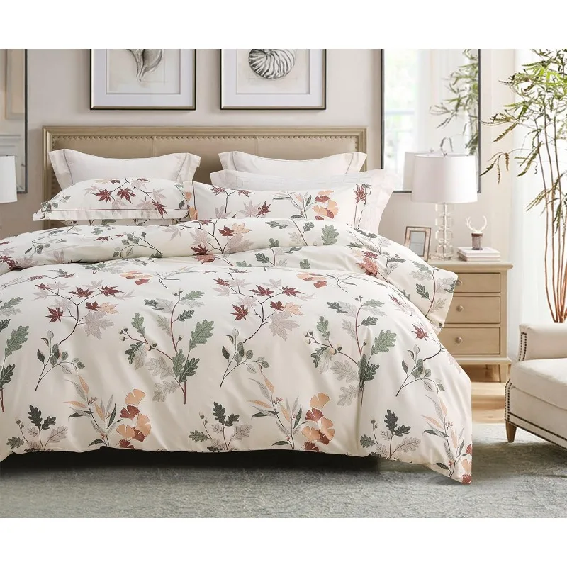 Duvet Cover, 600 Thread Count Cotton Navy & Grey Printed with Luxurious Comforter Cover Sets, Bedding Set 3Pcs