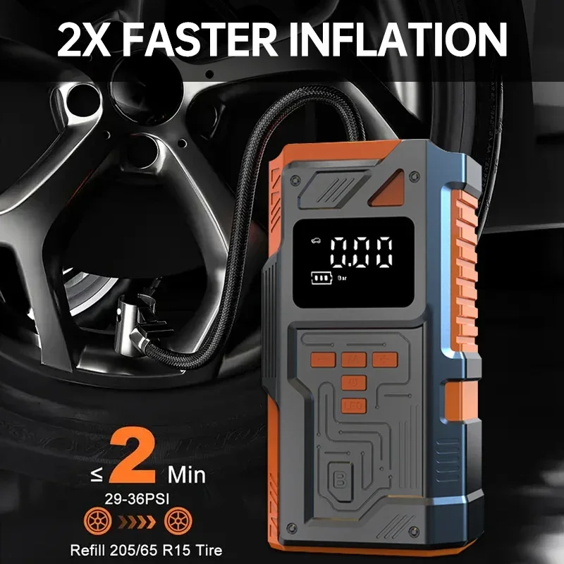 JKUOO Gen 2 Car Jump Starter Air Compressor & Power Bank Portable Battery Booster Electric Motorcycle Air Pump Air Pump Battery Charger