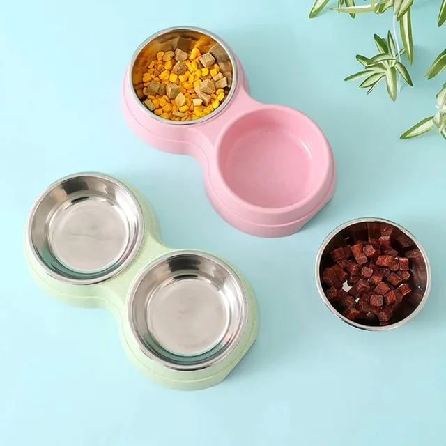 Double Pet Bowls Dog Food Water Feeder Stainless Steel Pet Drinking Dish Feeder Cat Puppy Feeding Supplies Small Dog Accessories 5