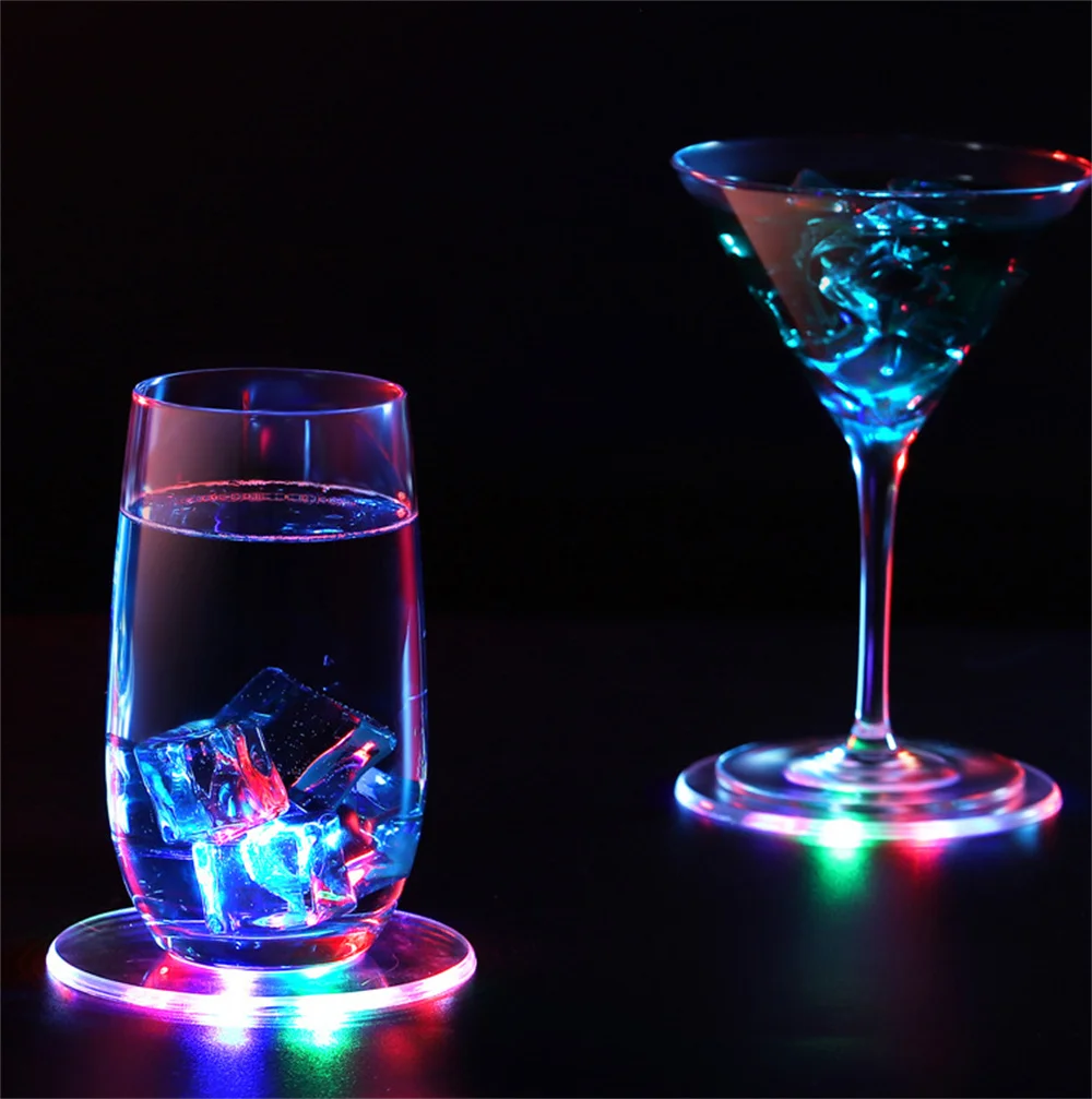 5Pcs 10CM Acrylic LED Flashing Coasters Light Up Cocktail Wine Glass Cup Mat for Xams Bar Event Holiday Wedding Party Decoration 4pcs inclined design champagne crystal glass cup wedding toasting party wine transparent glass cup decoration cocktail drinking