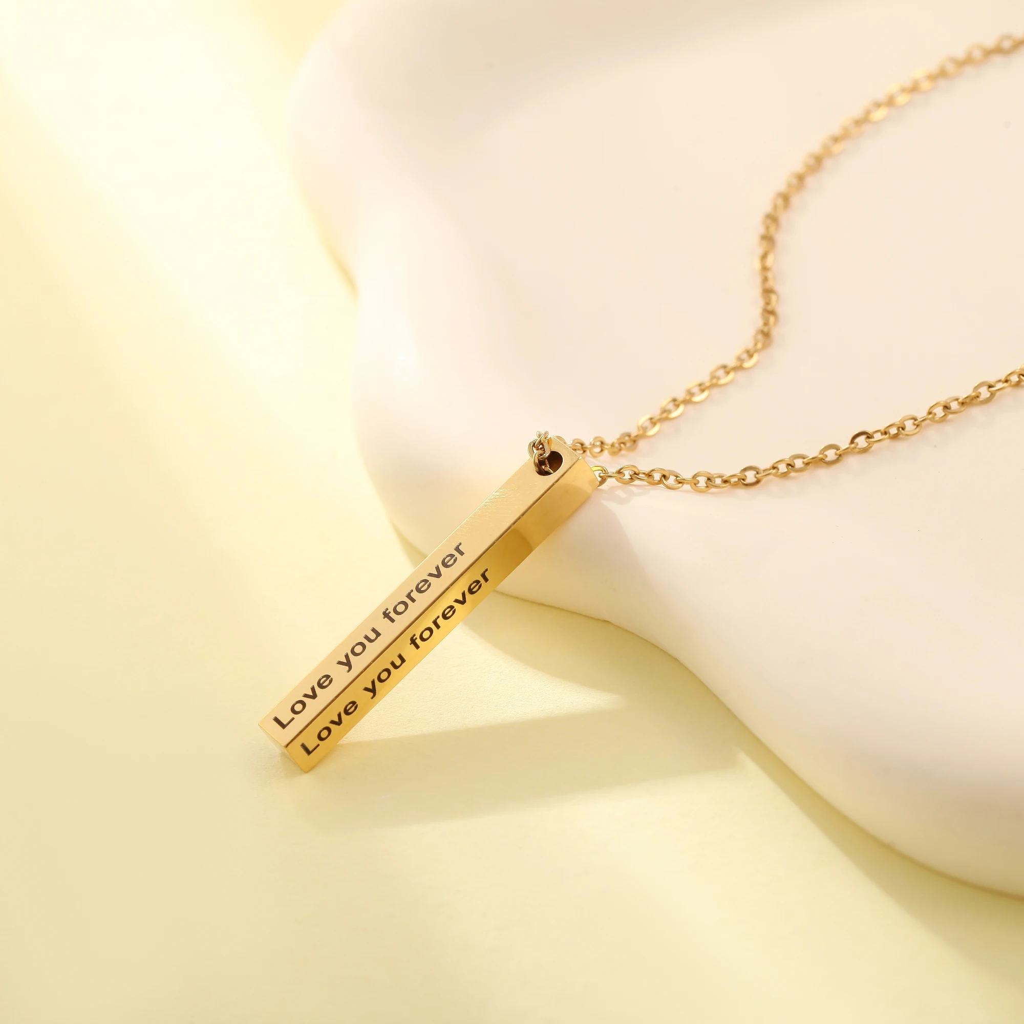 Customized Engraved Four Sides Name Necklace Square Bar Names Pendant Stainless Steel Necklace For Women Party Men Gift