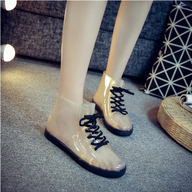 Rainy Season PVC Fashion Women's Jelly Transparent Rain Boots Rubber Anti-skid Waterproof Rain Boots Iadies Low-Top Rain Boots