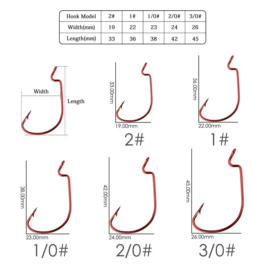 50-100 pcs/box Wide Crank Fishing Hooks Carbon Steel Offset Fishhook 3/0#-2# Bass Barbed Carp Fishing Hook For Soft Worm Lure 2