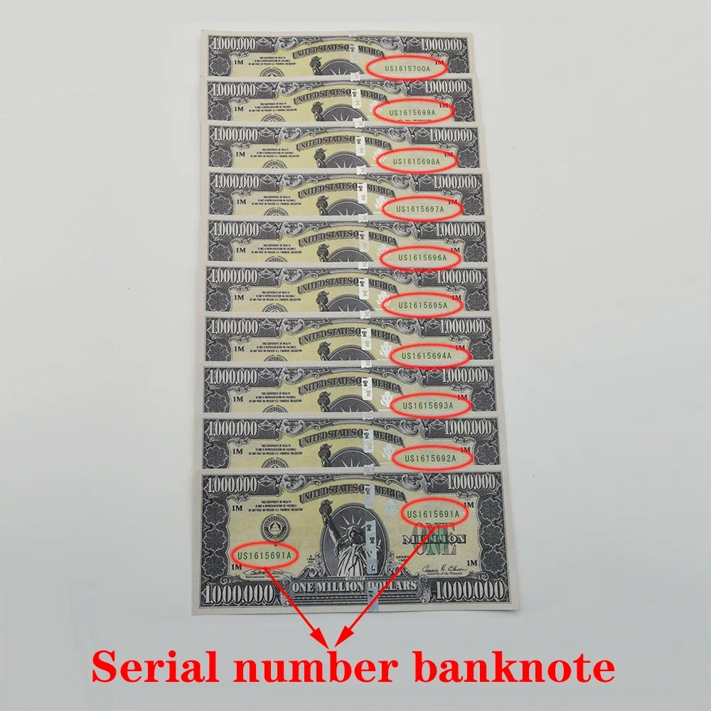 American One Million Dollar Banknote Collection 10PCS/100PCS Statue of Liberty Design UV Anti-counterfeiting Serial Number