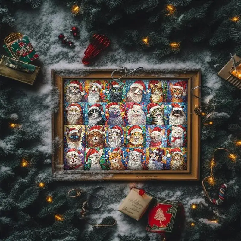 Happy Christmas Cats Advent Calendar Jigsaw Puzzle 24 Day Countdown Kit Surprise Gifts Children Fans Decoration